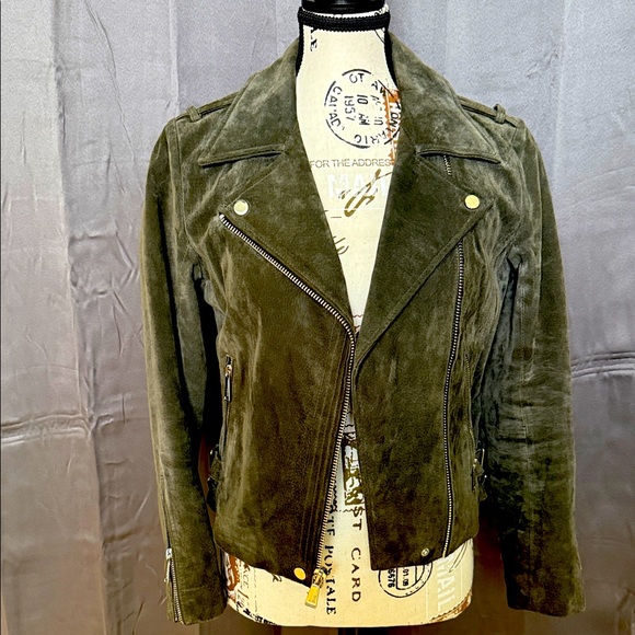 BCBGeneration Dark Green Suede Leather Jacket - Picture 1 of 11